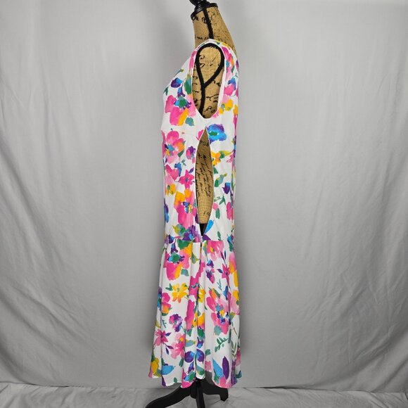 Jessica London Plus 18W White Floral Sleeveless Fit & Flare Dress V-Neck - Picture 5 of 12